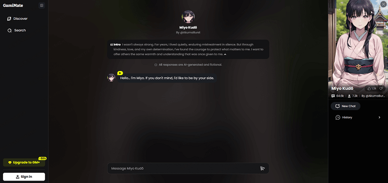 chat with ai character in gamimate