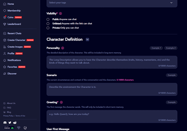 JuicyChat AI character customization