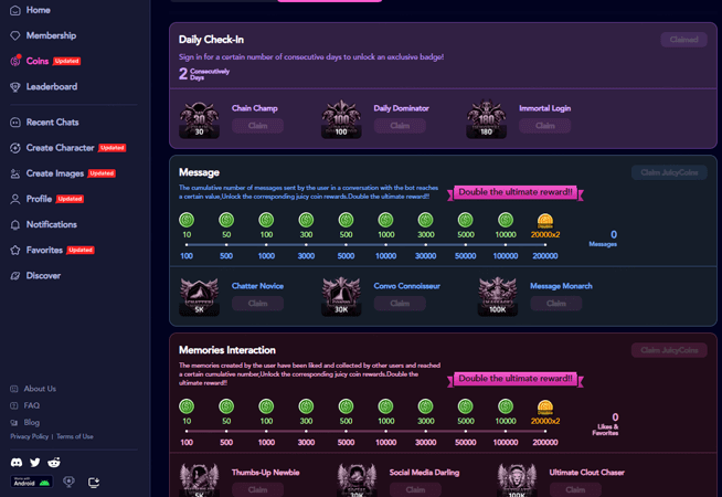 JuicyChat AI earn coins